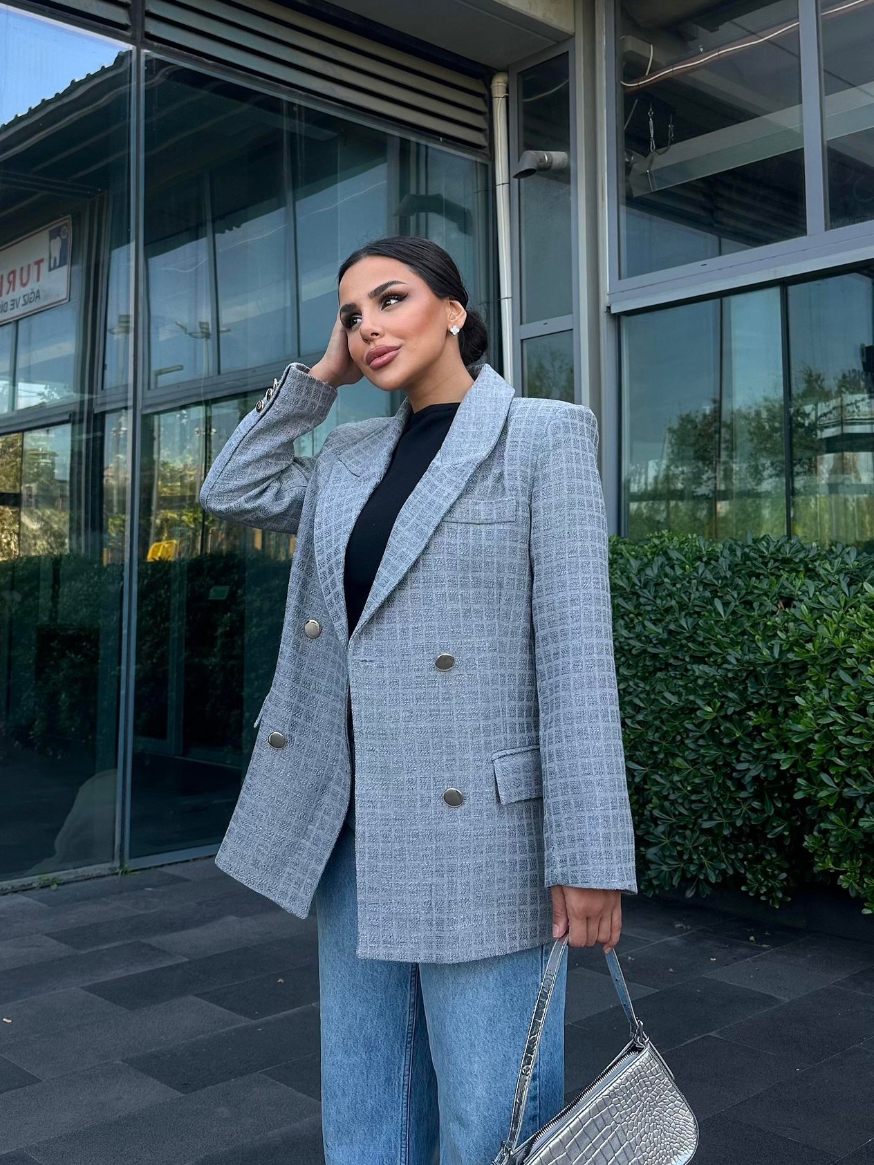 Şila Tüvit Blazer Ceket Gri