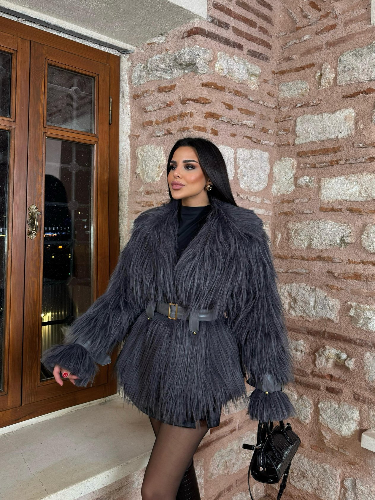 Solena Kemerli Kürk Kaban Antrasit