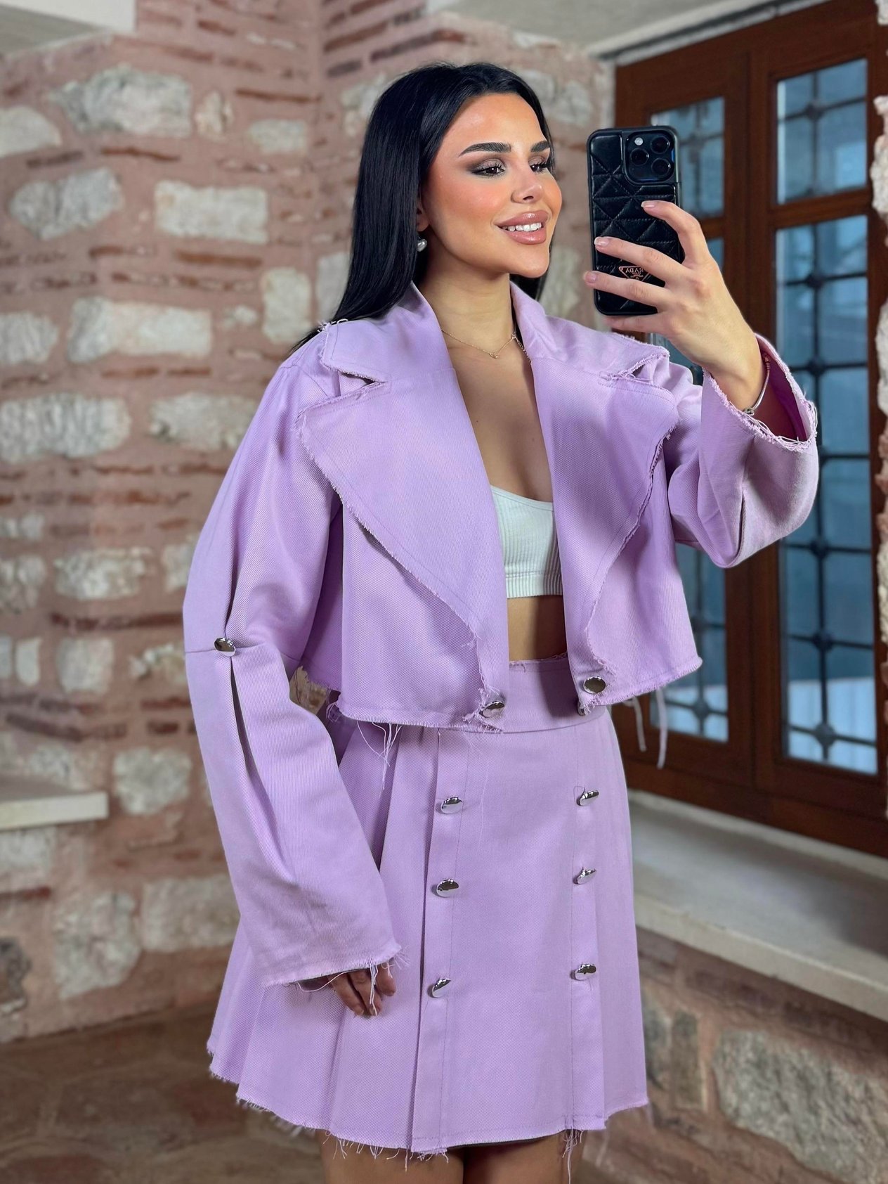 Tusy Gabardin Etekli Takım Lila