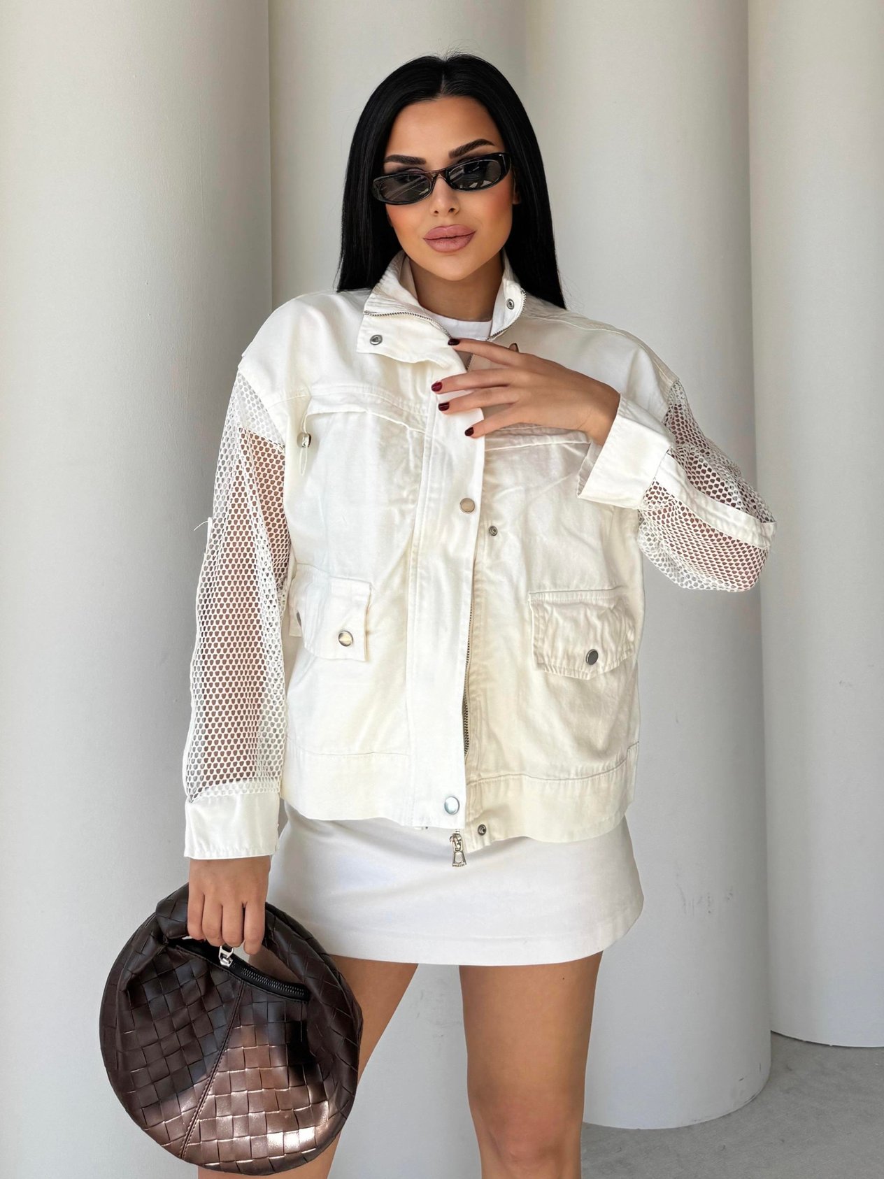 Vandi File Detaylı Denim Ceket Beyaz