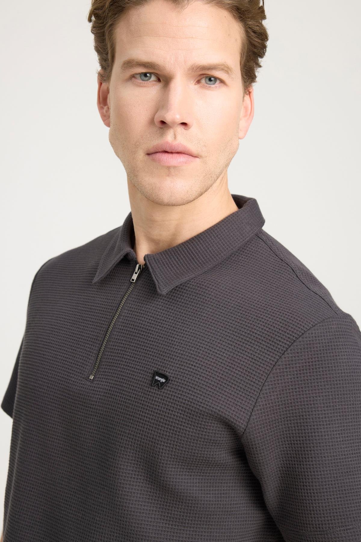 Yarım Fermuarlı Polo T-shirt Faded Black