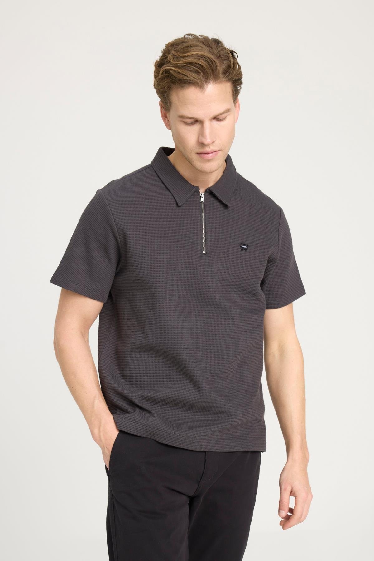Yarım Fermuarlı Polo T-shirt Faded Black