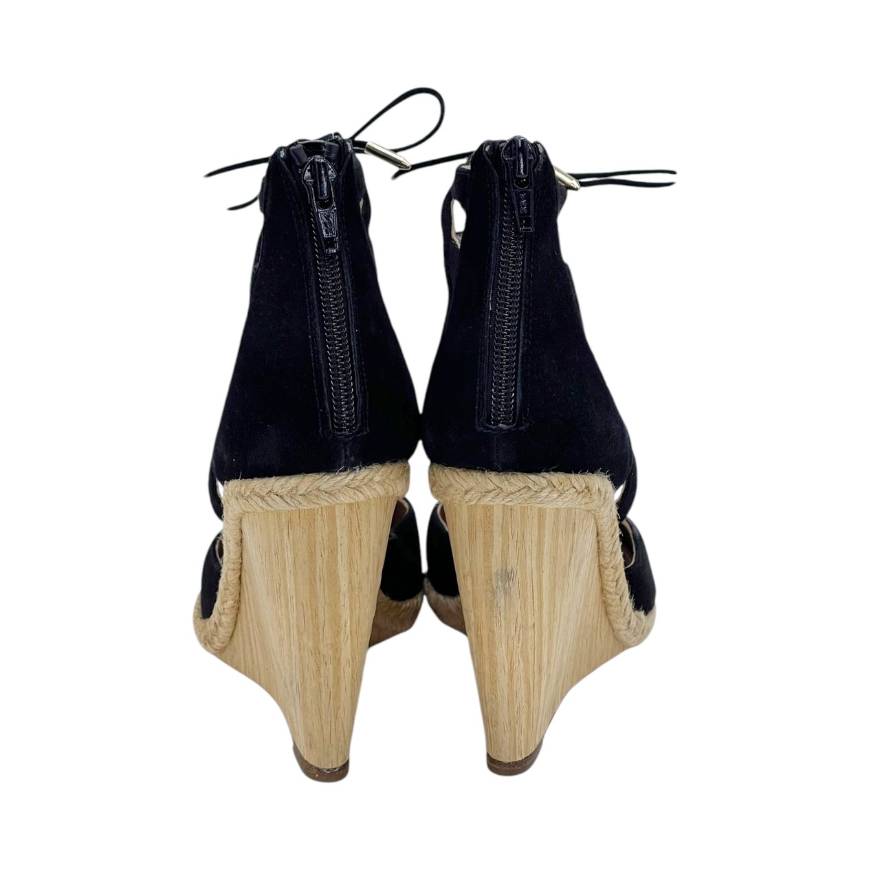  Aquazzura Black Suede Belgravia Wood Wedge Sandals 37.5 AQUAZZURA  