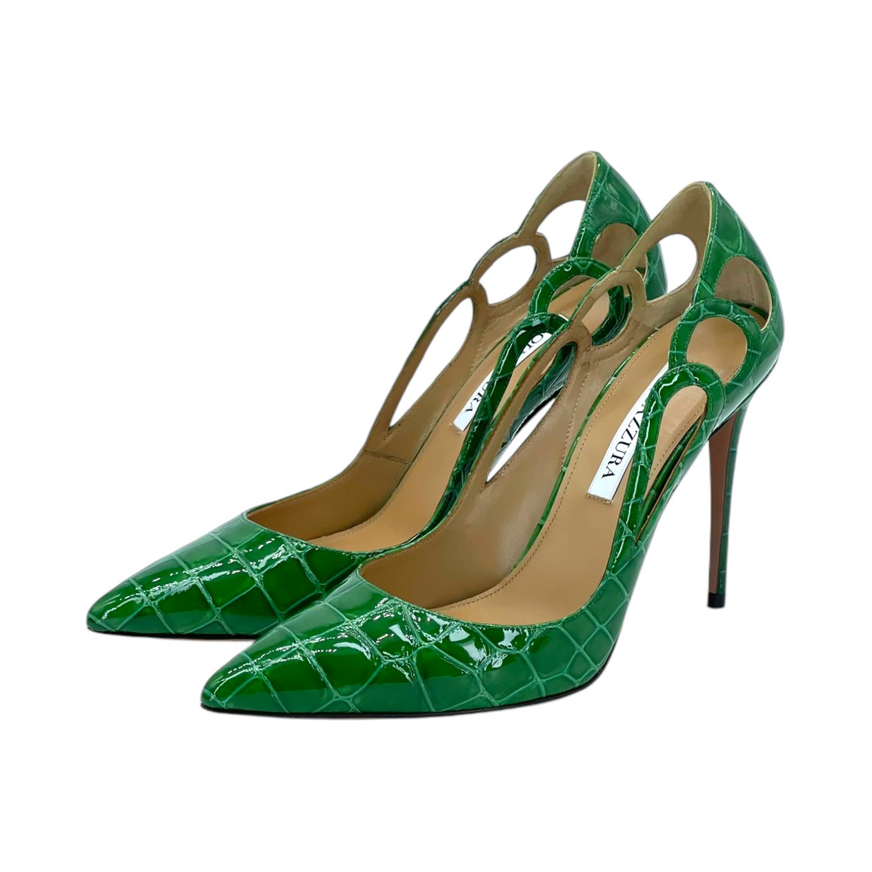  Aquazzura Green Croco Effect Fenix Pumps 38 AQUAZZURA  