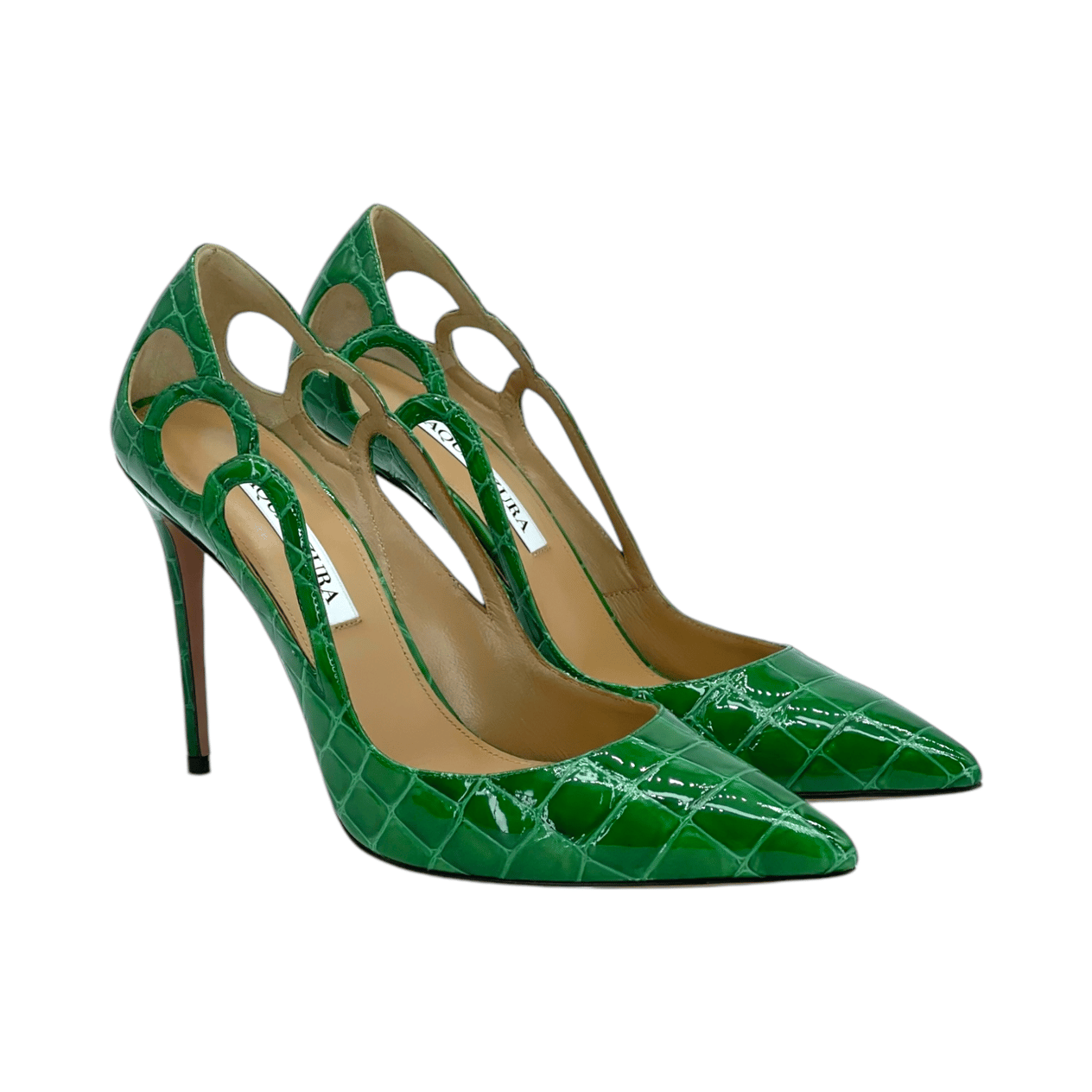  Aquazzura Green Croco Effect Fenix Pumps 38 AQUAZZURA  