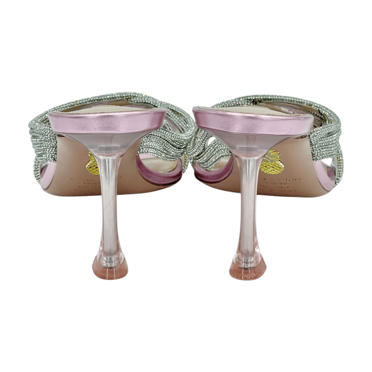  Aquazzura Metallic Pink Gatsby Embellished Mules 37 AQUAZZURA  