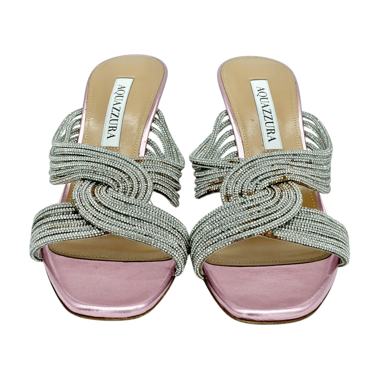  Aquazzura Metallic Pink Gatsby Embellished Mules 37 AQUAZZURA  