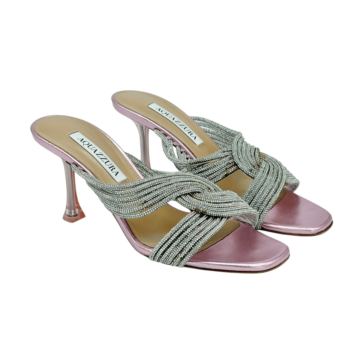  Aquazzura Metallic Pink Gatsby Embellished Mules 37 AQUAZZURA  