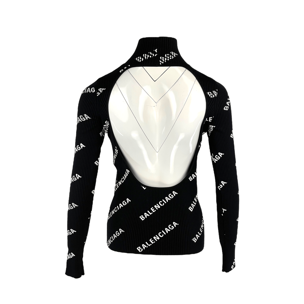  Balenciaga Black Turtleneck Ribbed Knit Open Back Sweater S BALENCIAGA  