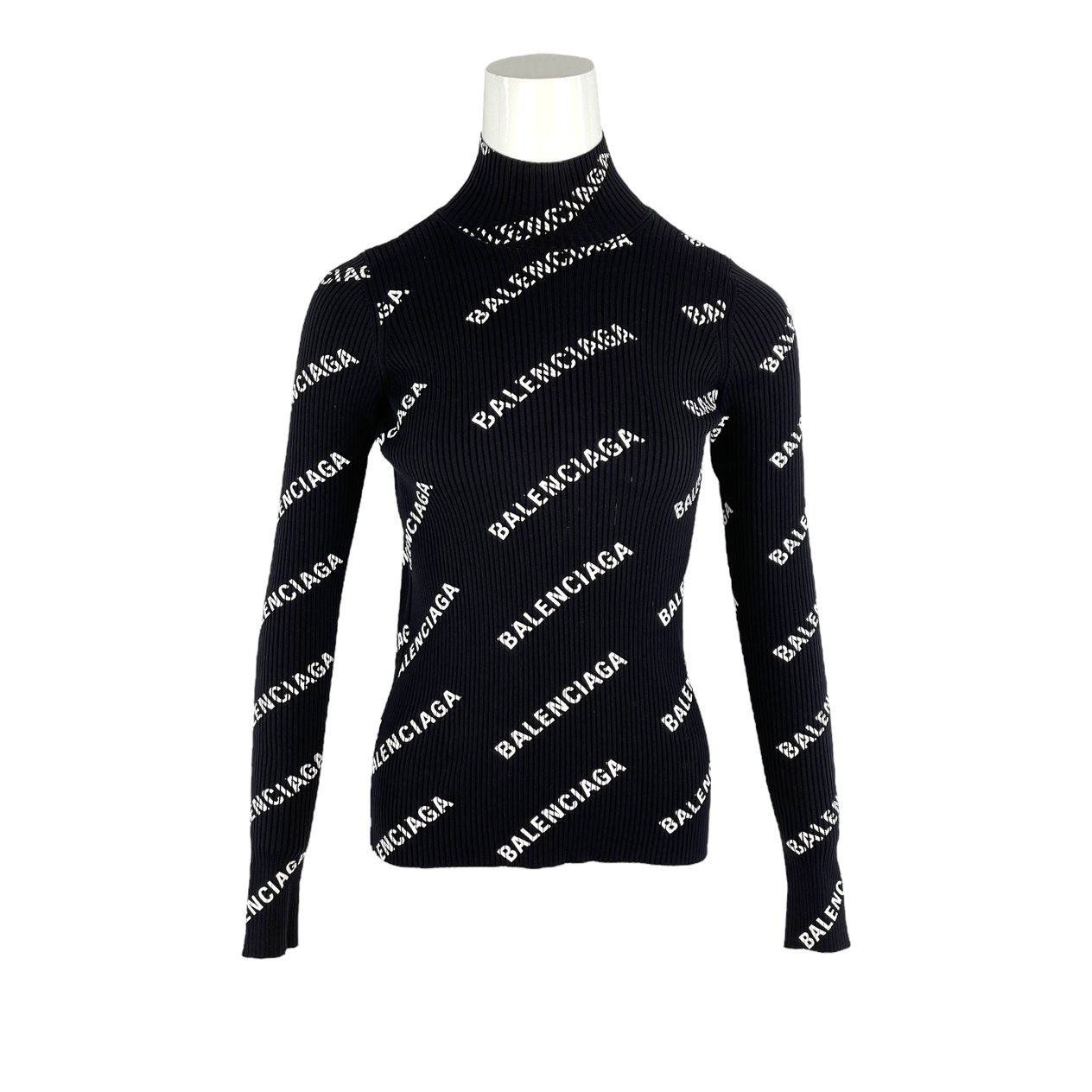  Balenciaga Black Turtleneck Ribbed Knit Open Back Sweater S BALENCIAGA  