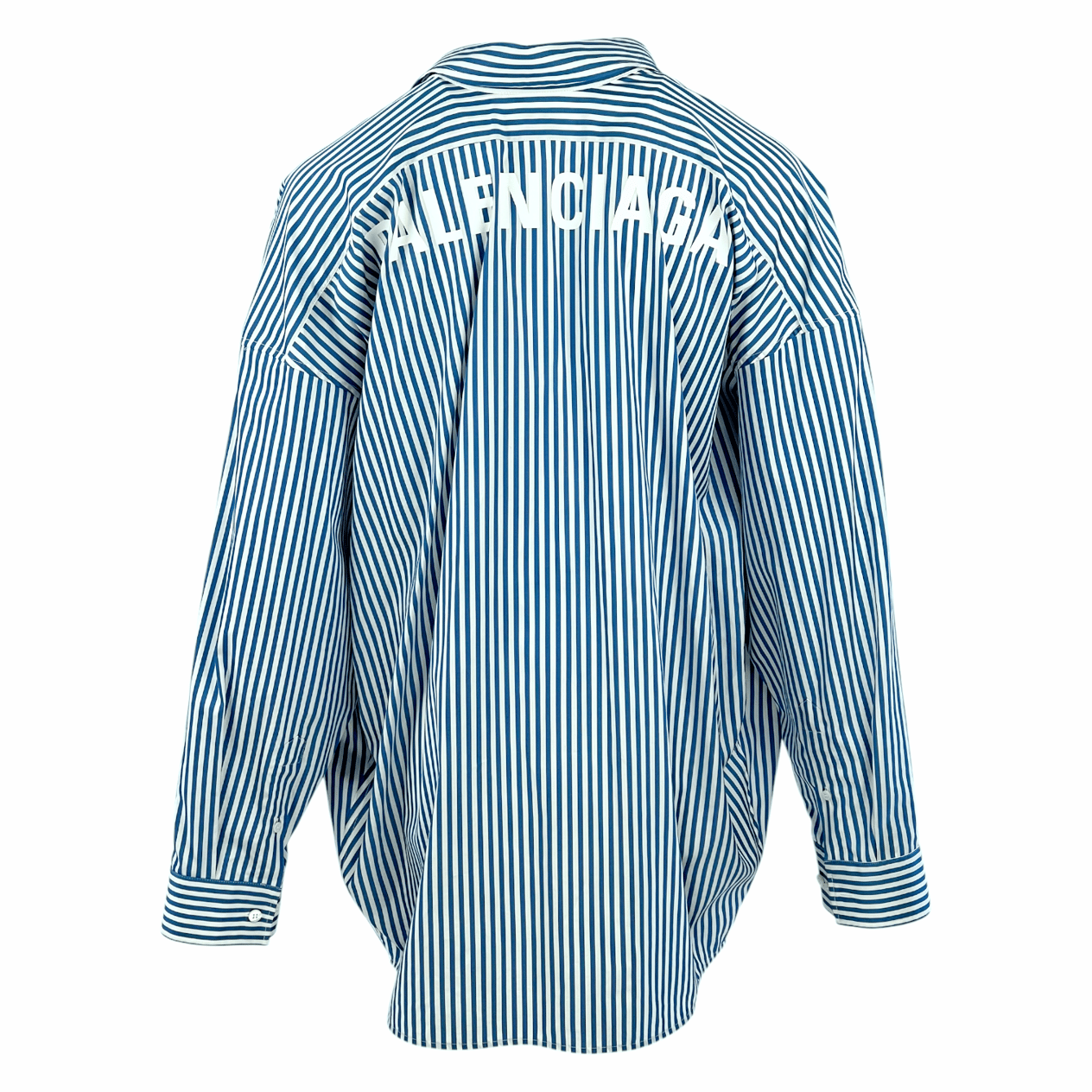  Balenciaga Turquoise White Striped Logo Print Shirt 38 BALENCIAGA  