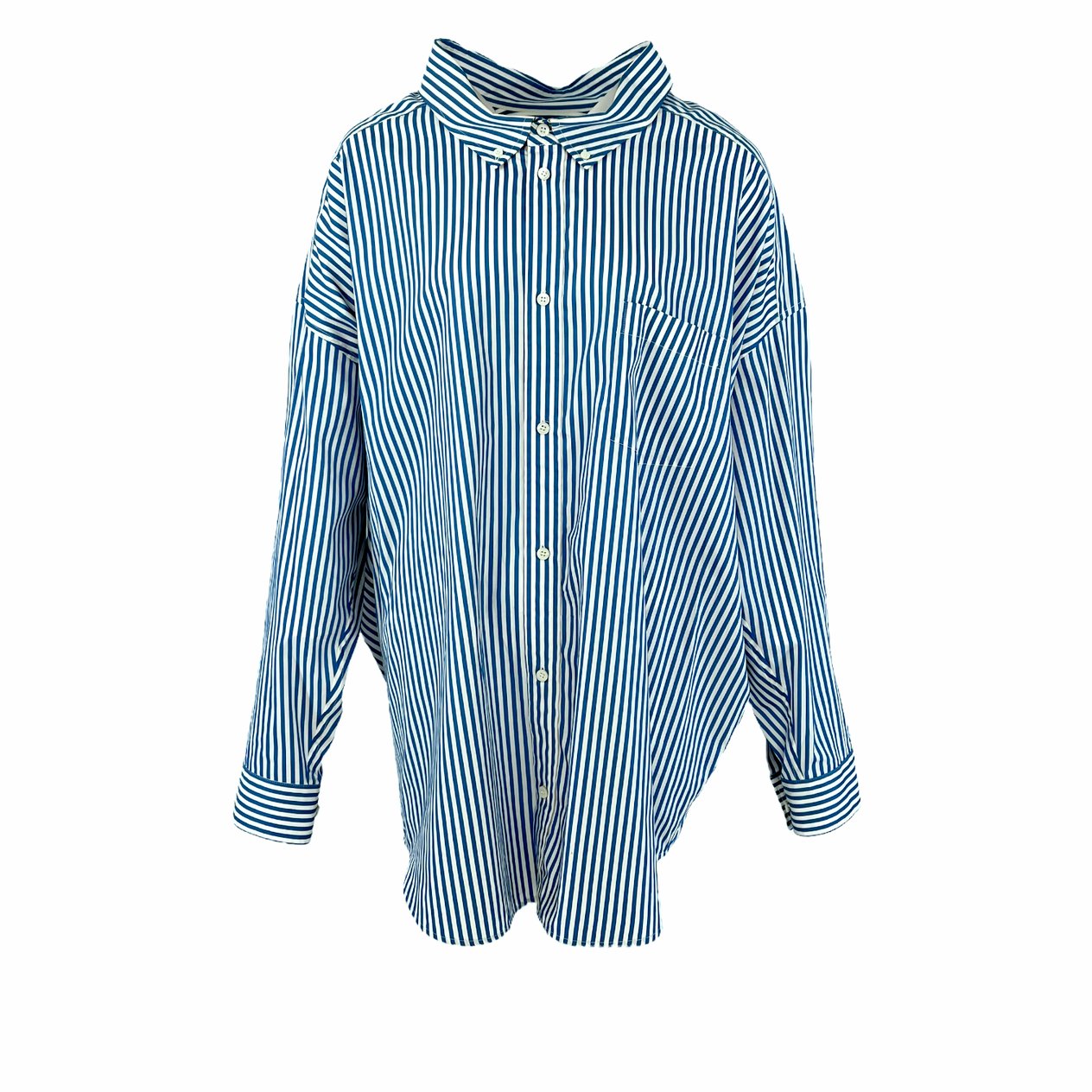  Balenciaga Turquoise White Striped Logo Print Shirt 38 BALENCIAGA  