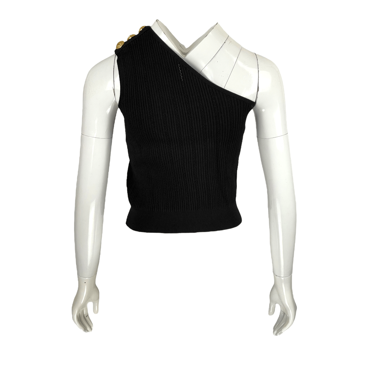  Balmain Black Viscose Button Detail Fine Knit Top 38 BALMAIN  