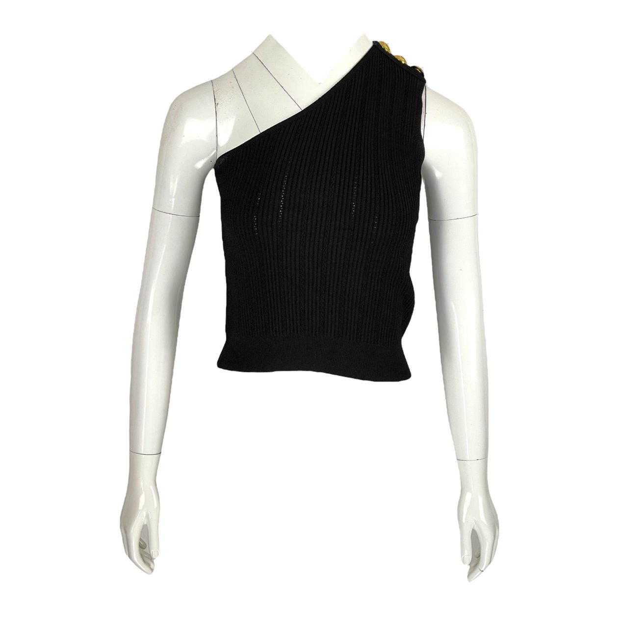  Balmain Black Viscose Button Detail Fine Knit Top 38 BALMAIN  