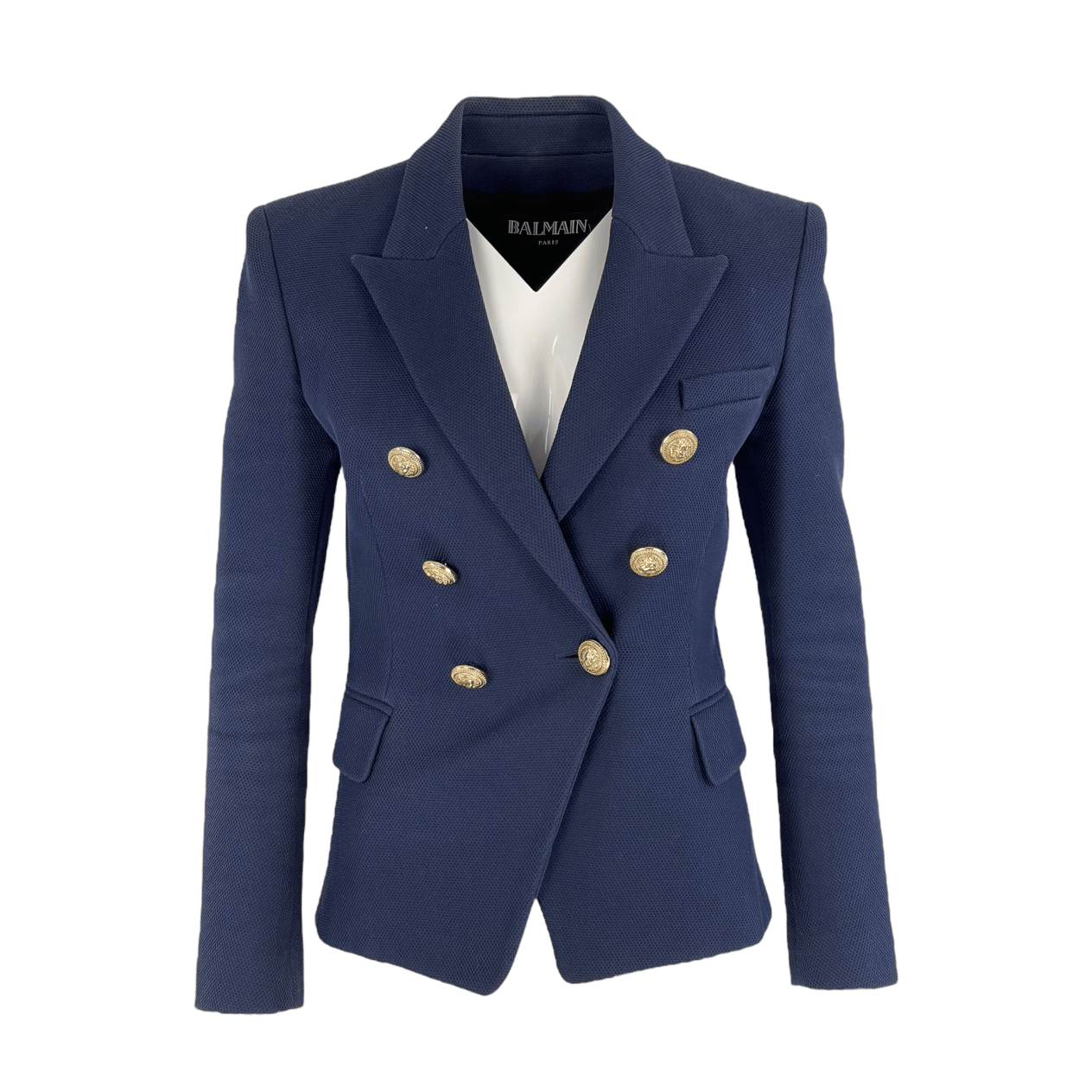  Balmain Navy Blue Cotton Double Breasted Blazer Jacket 38 BALMAIN  