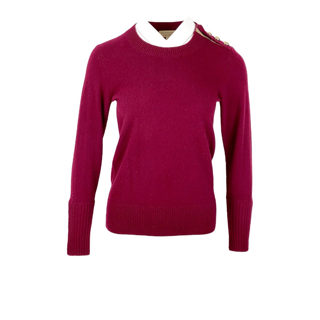  Burberry Burgundy Cashmere Gold Button Sweater S BURBERRY  