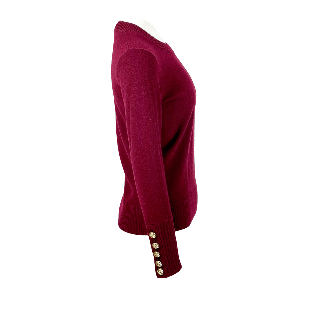  Burberry Burgundy Cashmere Gold Button Sweater S BURBERRY  