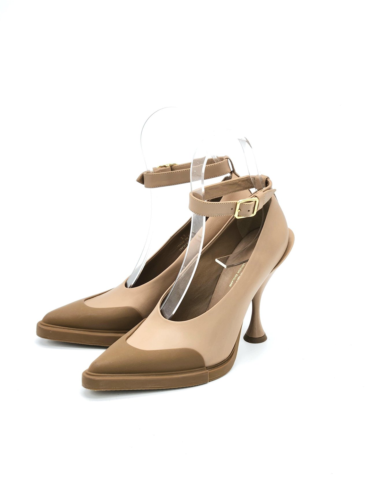  Burberry Ladies Soft Camel Evan 105 Toe Cap Detail Leather Court Pumps 37 BURBERRY  
