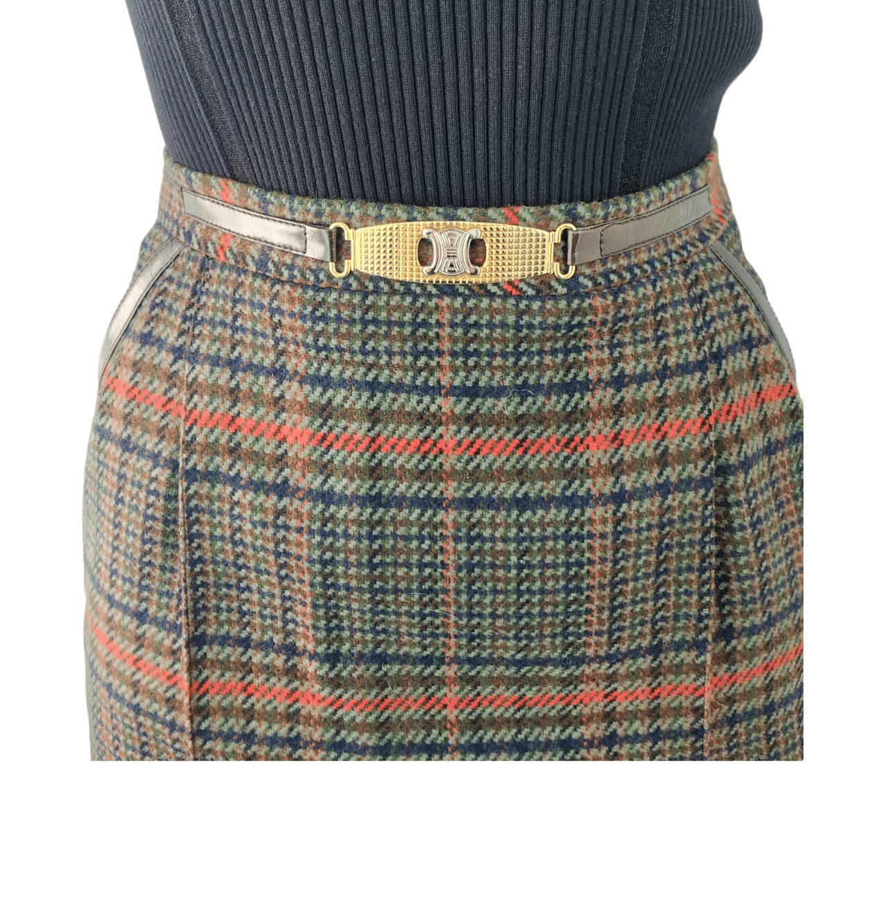  Celine Multicolor Plaid Skirt 38 CELINE  