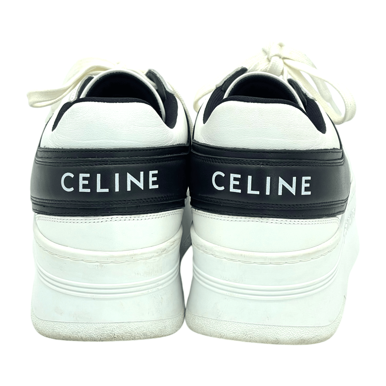  Celine White Black Leather Block Platform Sneakers 40 CELINE  