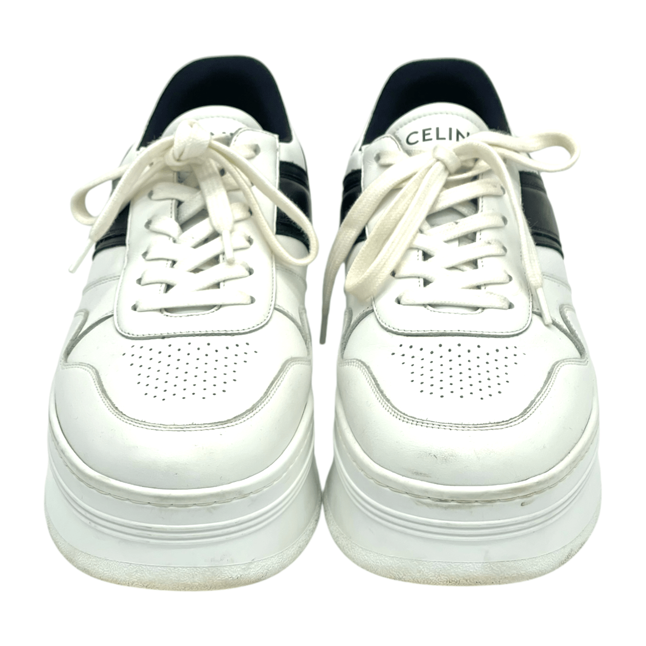  Celine White Black Leather Block Platform Sneakers 40 CELINE  