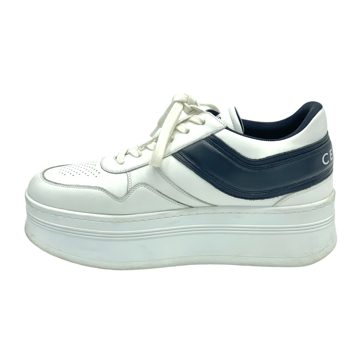  Celine White Black Leather Block Platform Sneakers 40 CELINE  