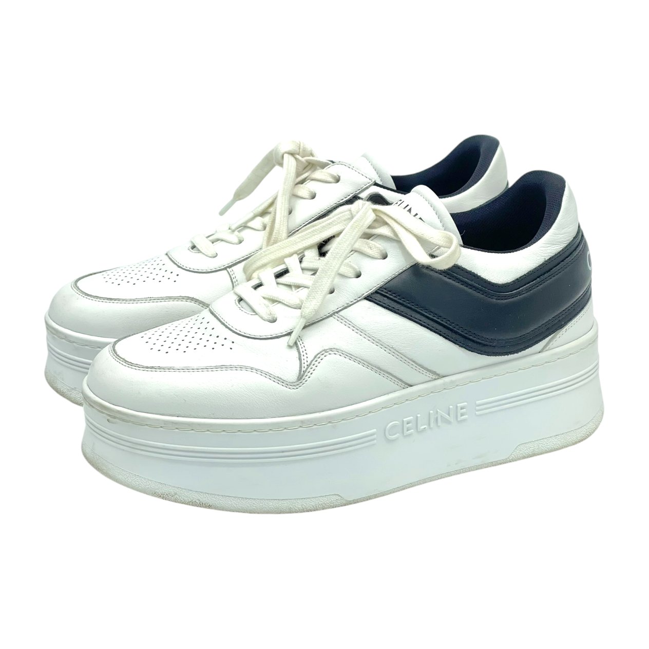  Celine White Black Leather Block Platform Sneakers 40 CELINE  