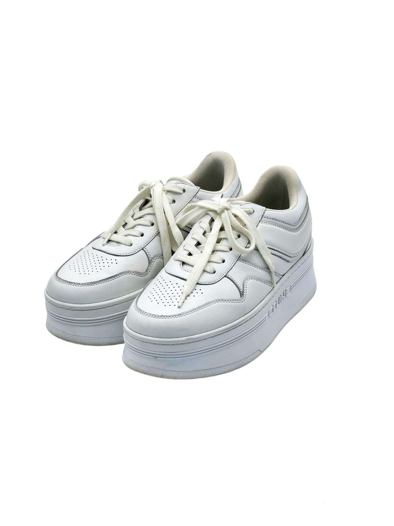  Celine White Calfskin Block Sneakers 38 CELINE  