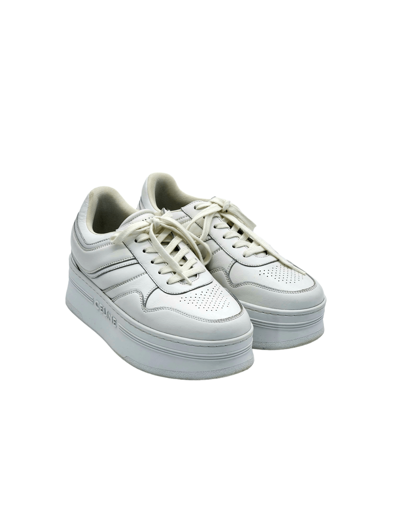 Celine White Calfskin Block Sneakers 38 CELINE  
