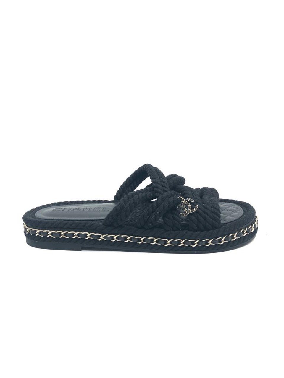 Chanel Black Cord Sandals 38C CHANEL  