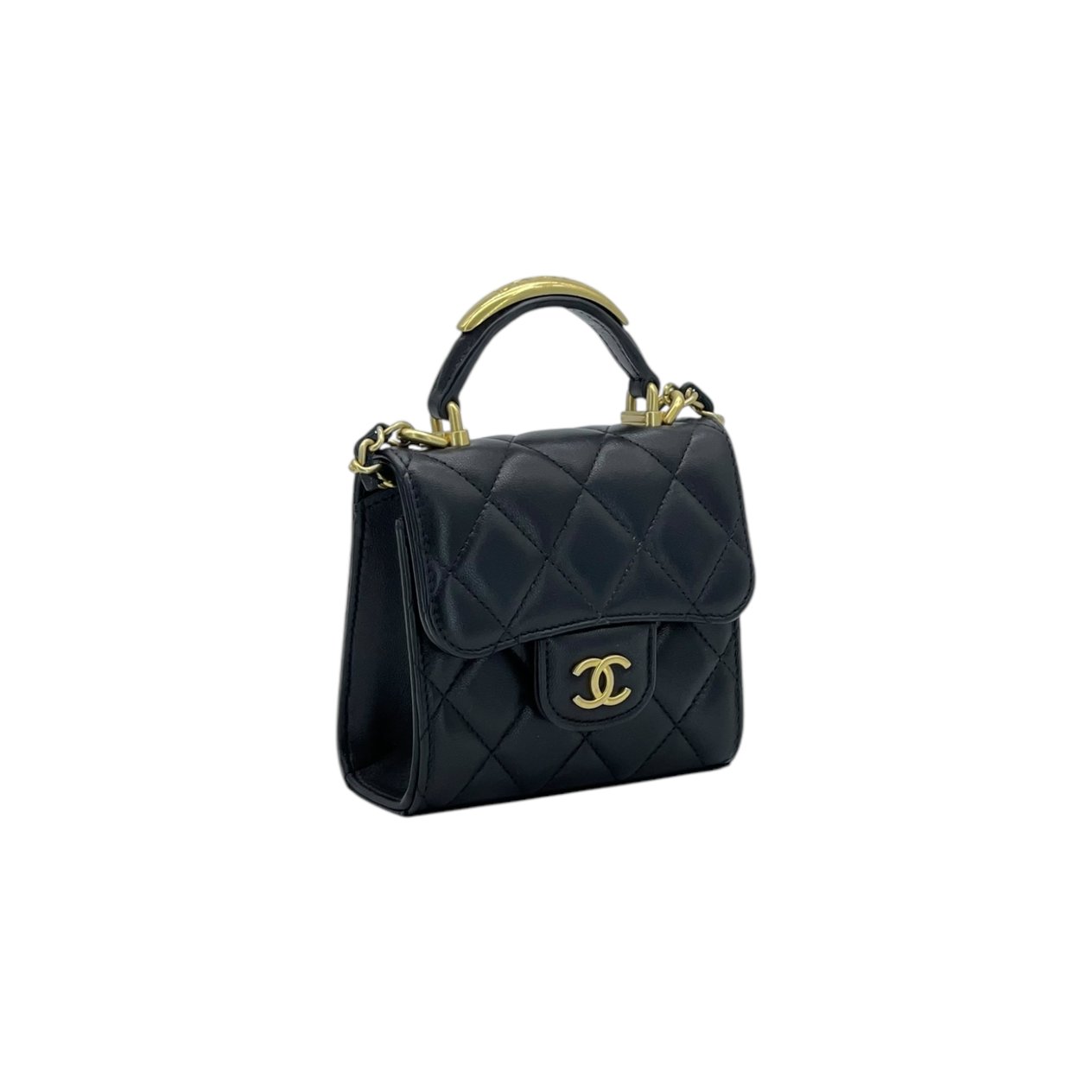  Chanel Black Lambskin Quilted Gold Hardware Flap Coin Purse With Chain CHANEL  