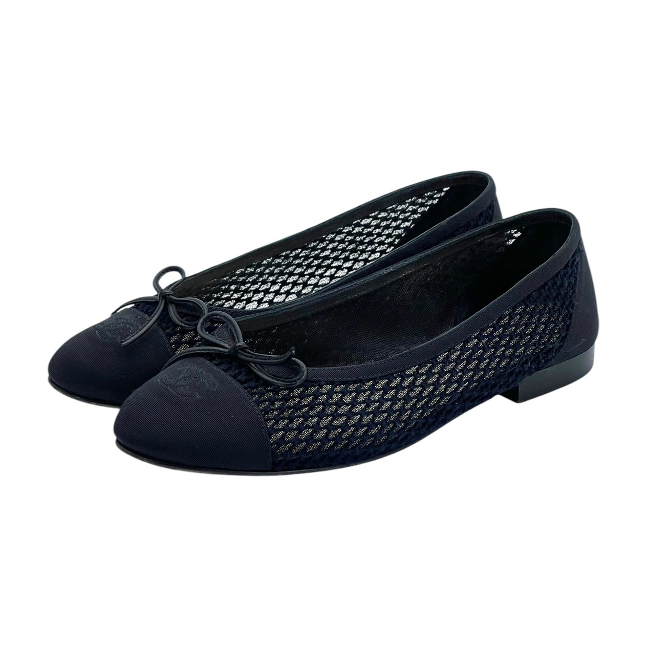  Chanel Black Mesh Fabric Cap Toe CC Ballet Flats 39C CHANEL  