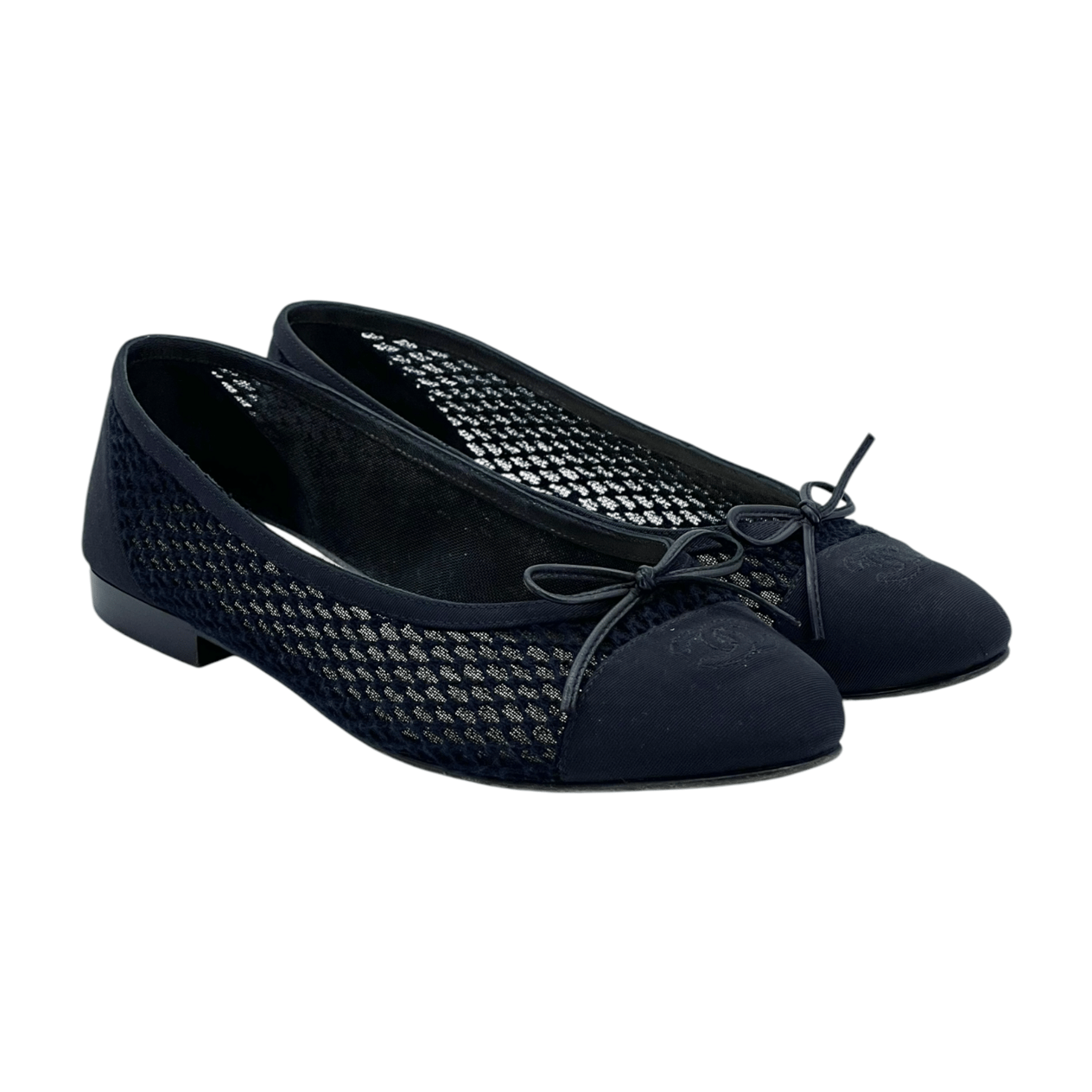  Chanel Black Mesh Fabric Cap Toe CC Ballet Flats 39C CHANEL  