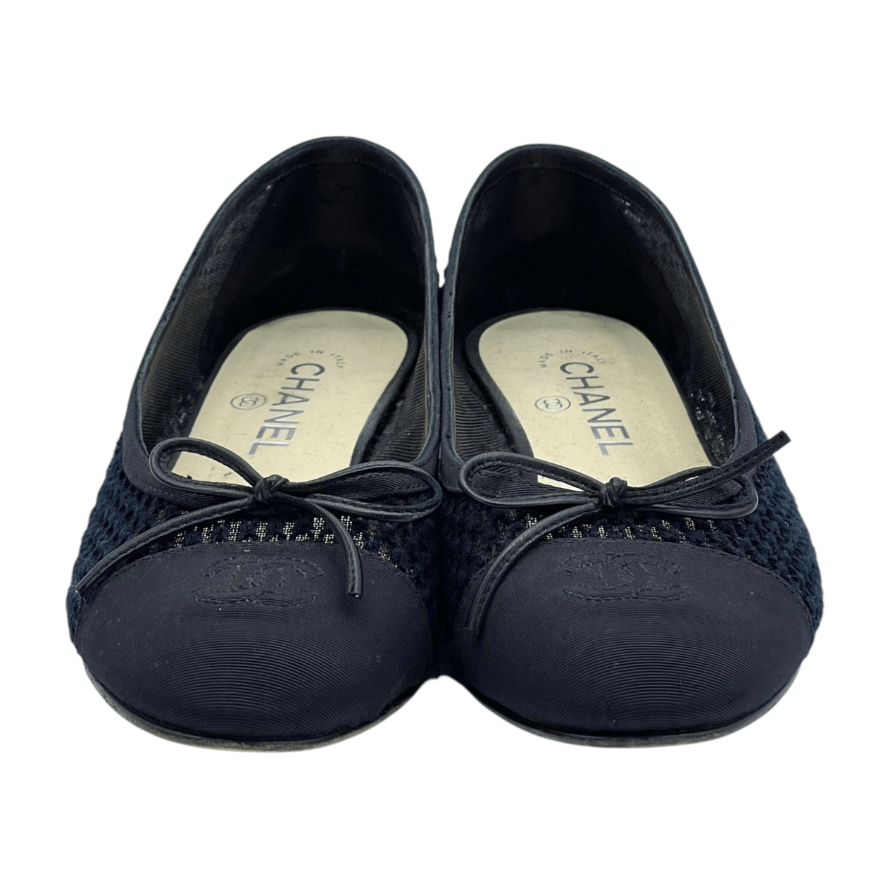  Chanel Black Mesh Fabric Cap Toe CC Ballet Flats 39C CHANEL  