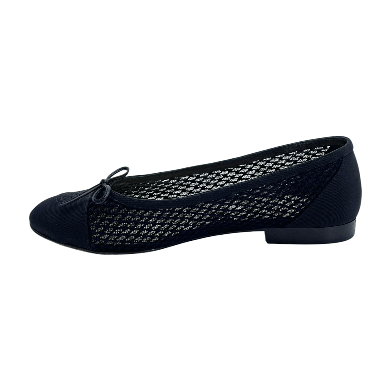  Chanel Black Mesh Fabric Cap Toe CC Ballet Flats 39C CHANEL  