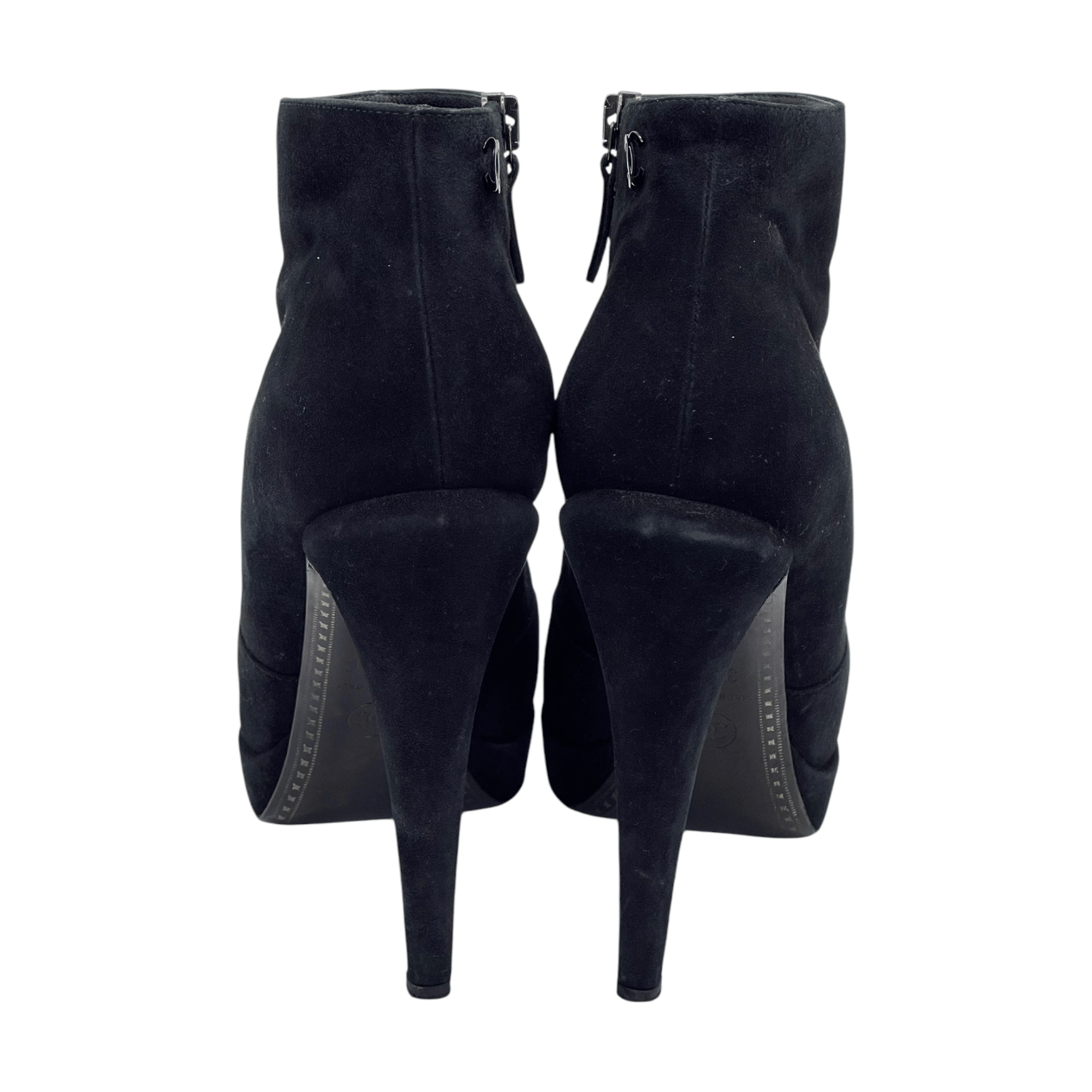  Chanel Black Suede Patent Leather Logo CC Ankle Boots 39.5C CHANEL  