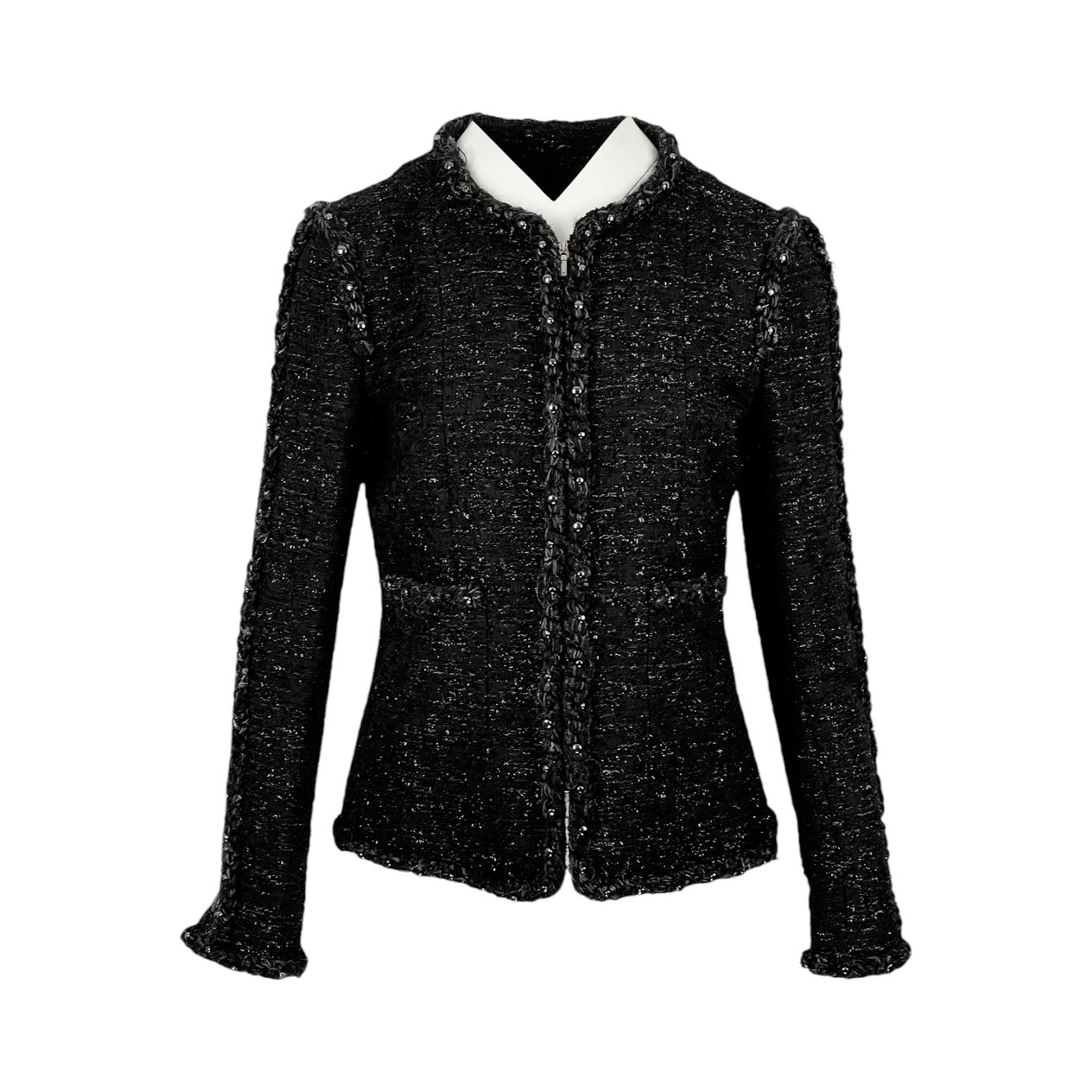  Chanel Black Tweed Paris Dallas Studded Braided Trim 2014 Jacket 40 CHANEL  