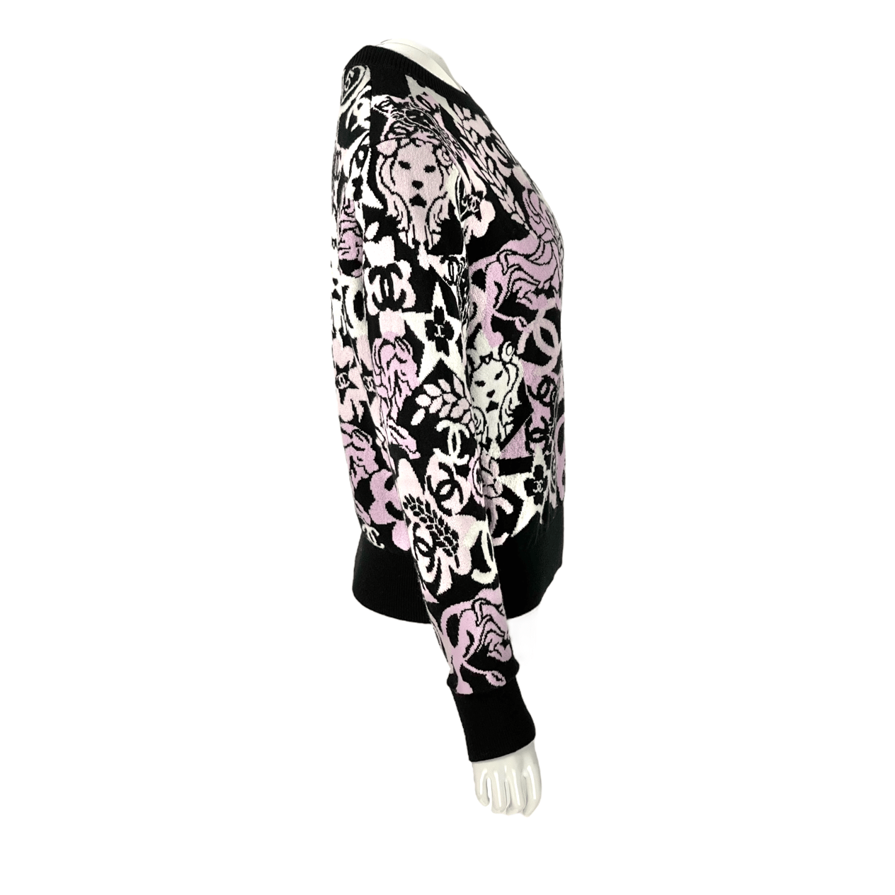  Chanel Black White Pink CC Cashmere Sweater 36 CHANEL  