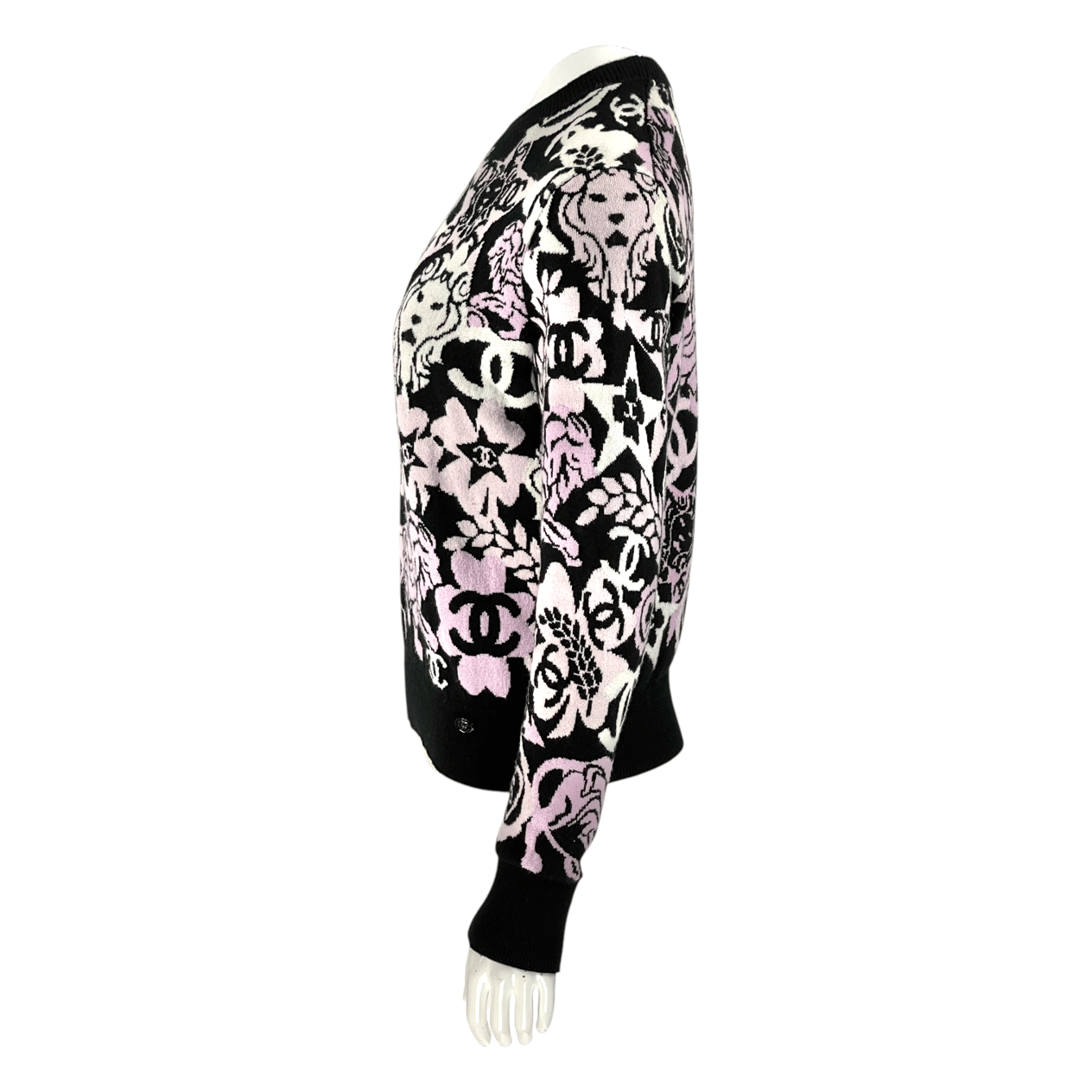  Chanel Black White Pink CC Cashmere Sweater 36 CHANEL  