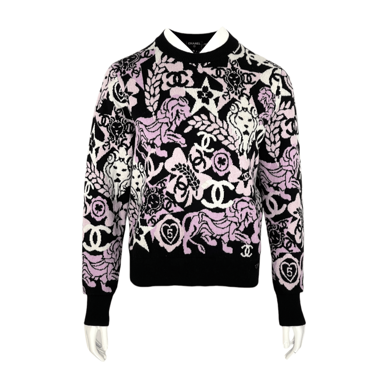  Chanel Black White Pink CC Cashmere Sweater 36 CHANEL  