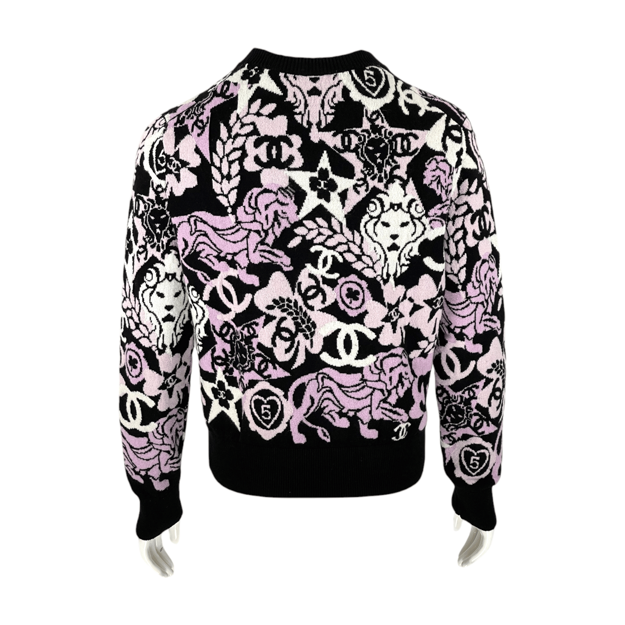  Chanel Black White Pink CC Cashmere Sweater 36 CHANEL  
