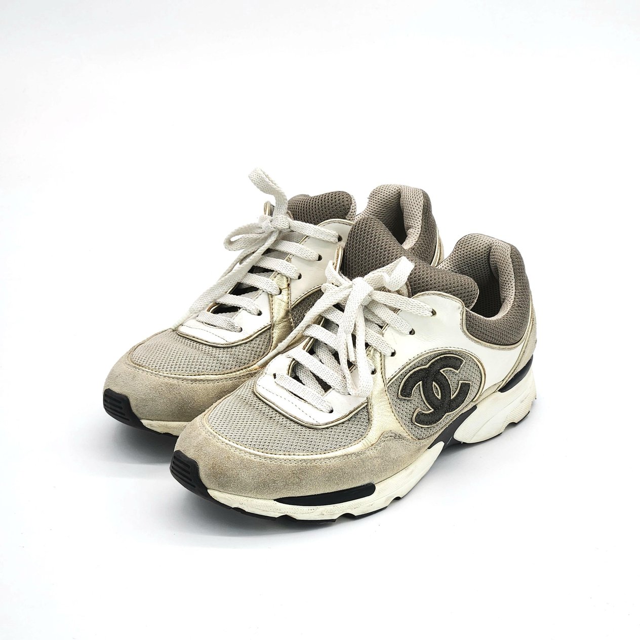  Chanel CC Logo Khaki Suede Leather 37 CHANEL  