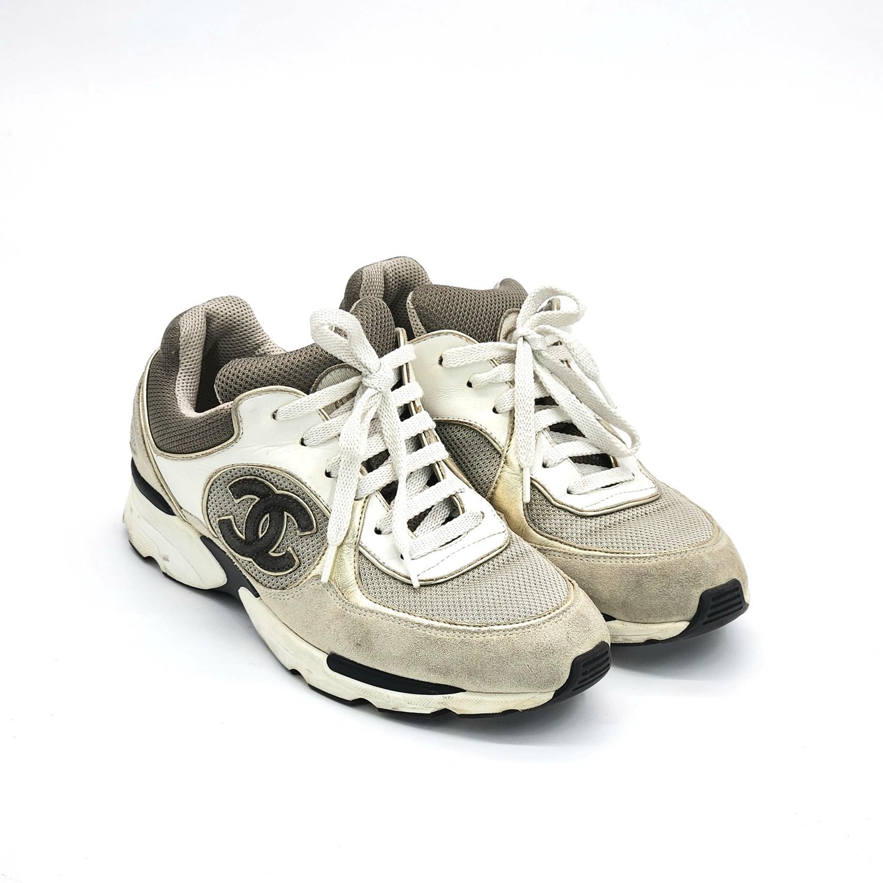  Chanel CC Logo Khaki Suede Leather 37 CHANEL  