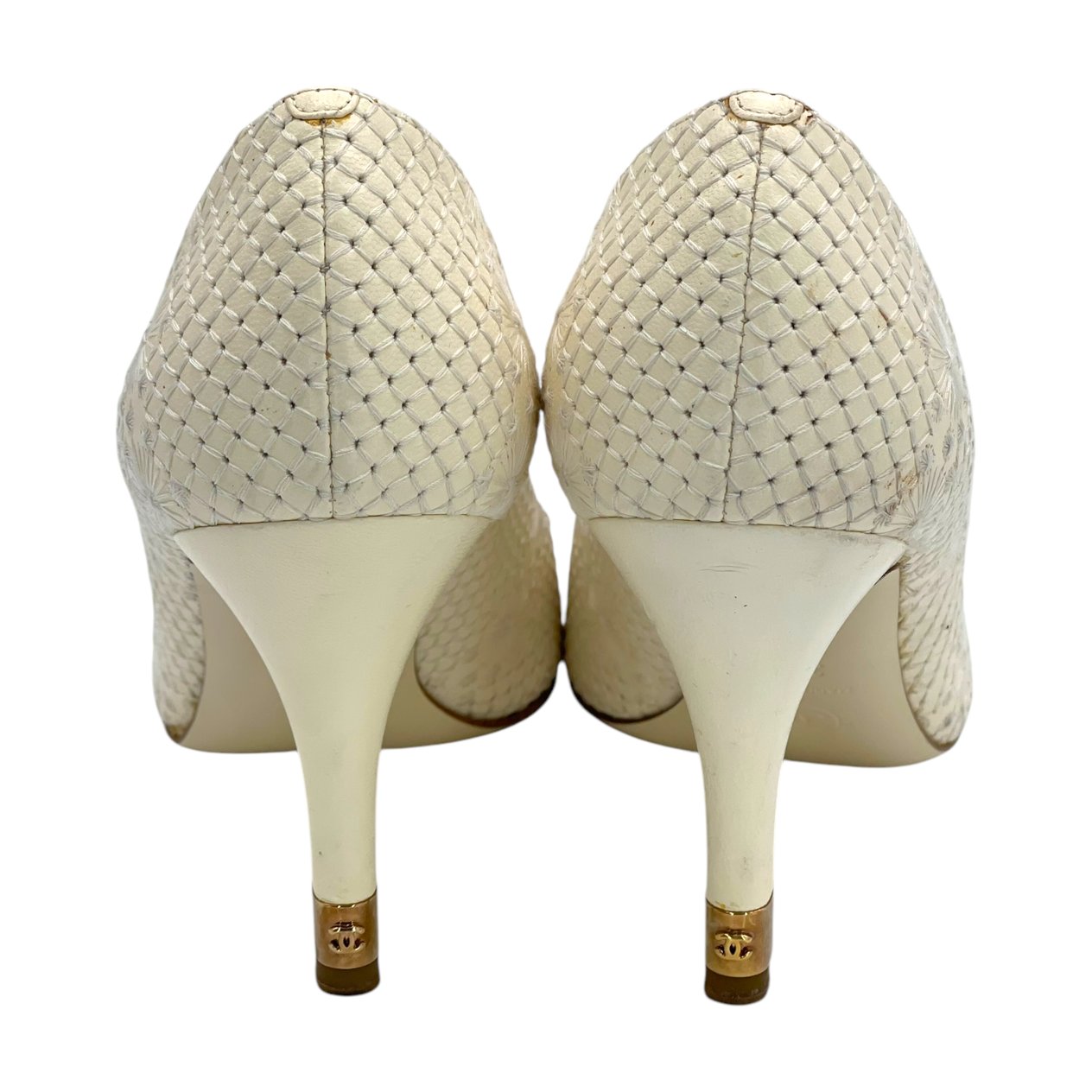  Chanel Ecru Leather Pumps 38.5 CHANEL  