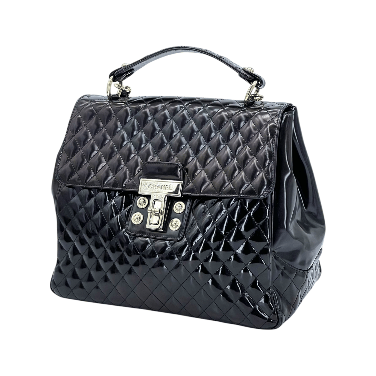  Chanel Glazed Lambskin Quilted Mademoiselle Kelly Top Handle Shoulder Bag CHANEL  