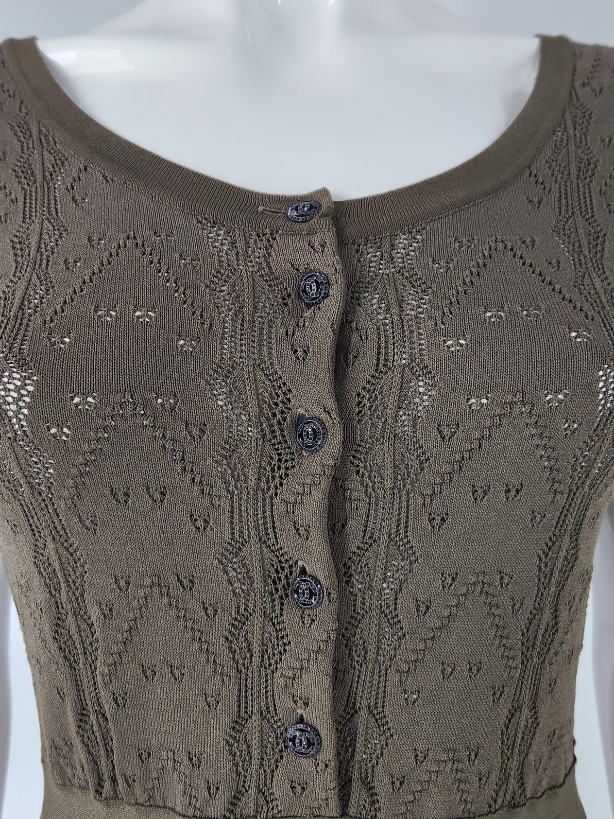  Chanel Khaki Short Sleeve Lace Dress 38 CHANEL  