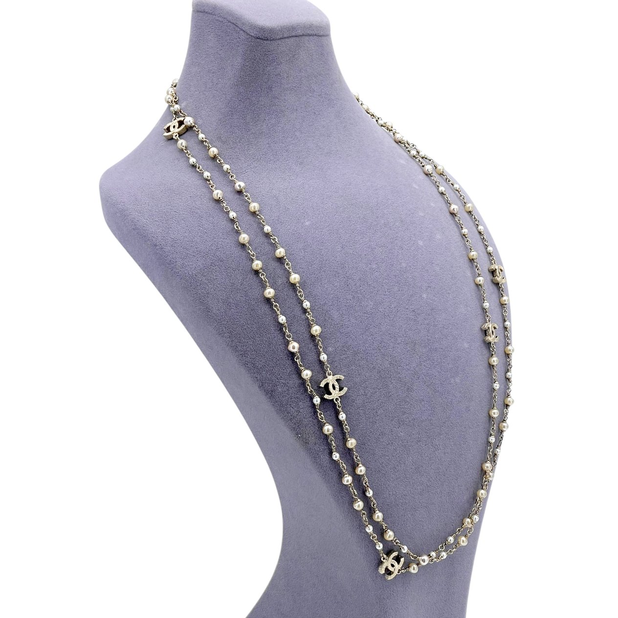  Chanel Pearl Bead CC Logo Long Necklace CHANEL  