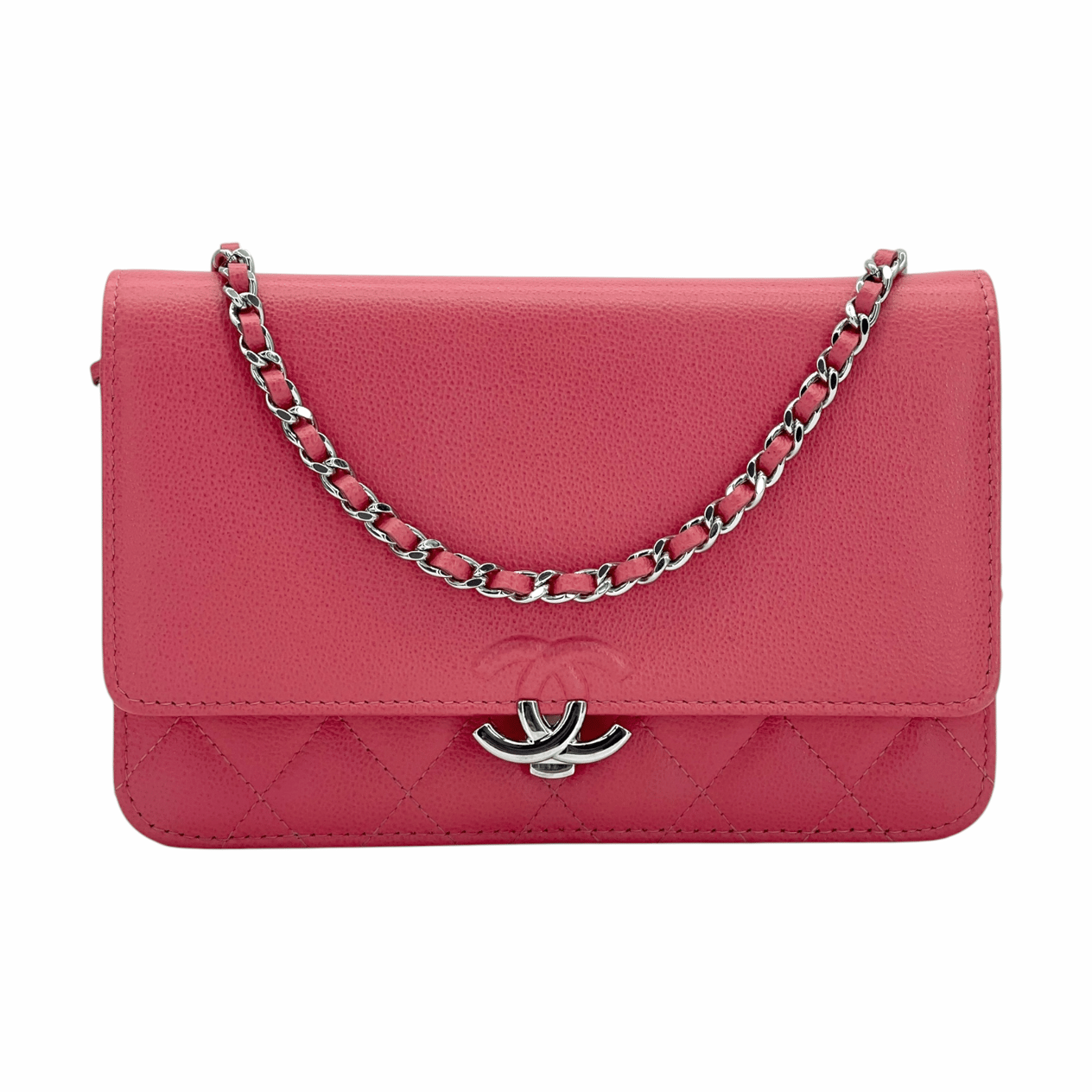  Chanel Pink Caviar Quilted Wallet On Chain CHANEL  