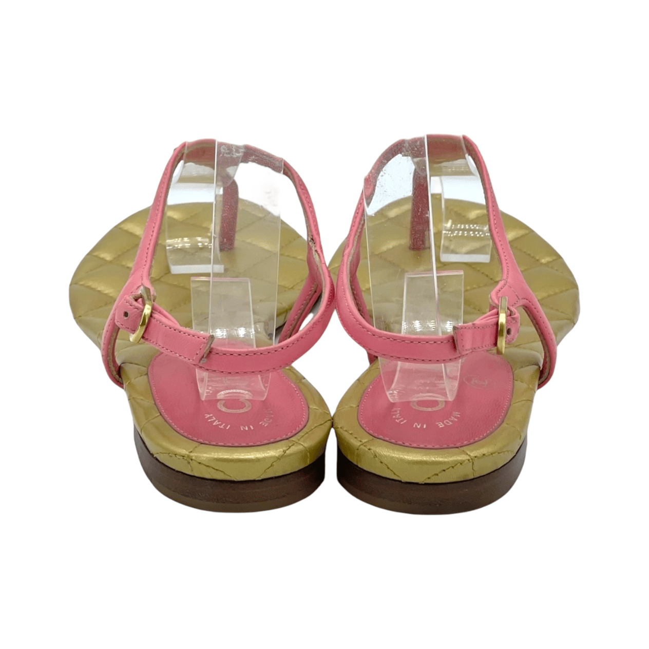  Chanel Pink Gold Leather Quilted CC Thong Sandals 35C CHANEL  
