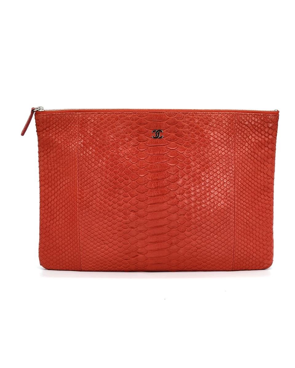  Chanel Red Python Large O Case Zip Pouch CHANEL  